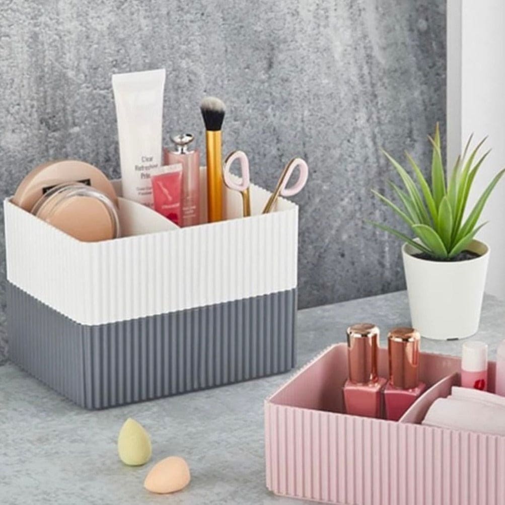 Multipurpose 2 Grid Plastic Makeup Storage Desktop Rack, Plastic Toiletries Storage Basket, Women Care Dressing Table Beauty Case Multipurpose 2 Grid Plastic Makeup Storage Desktop Rack, Plastic Toiletries Storage Basket, Women Care Dressing Table Beauty Case